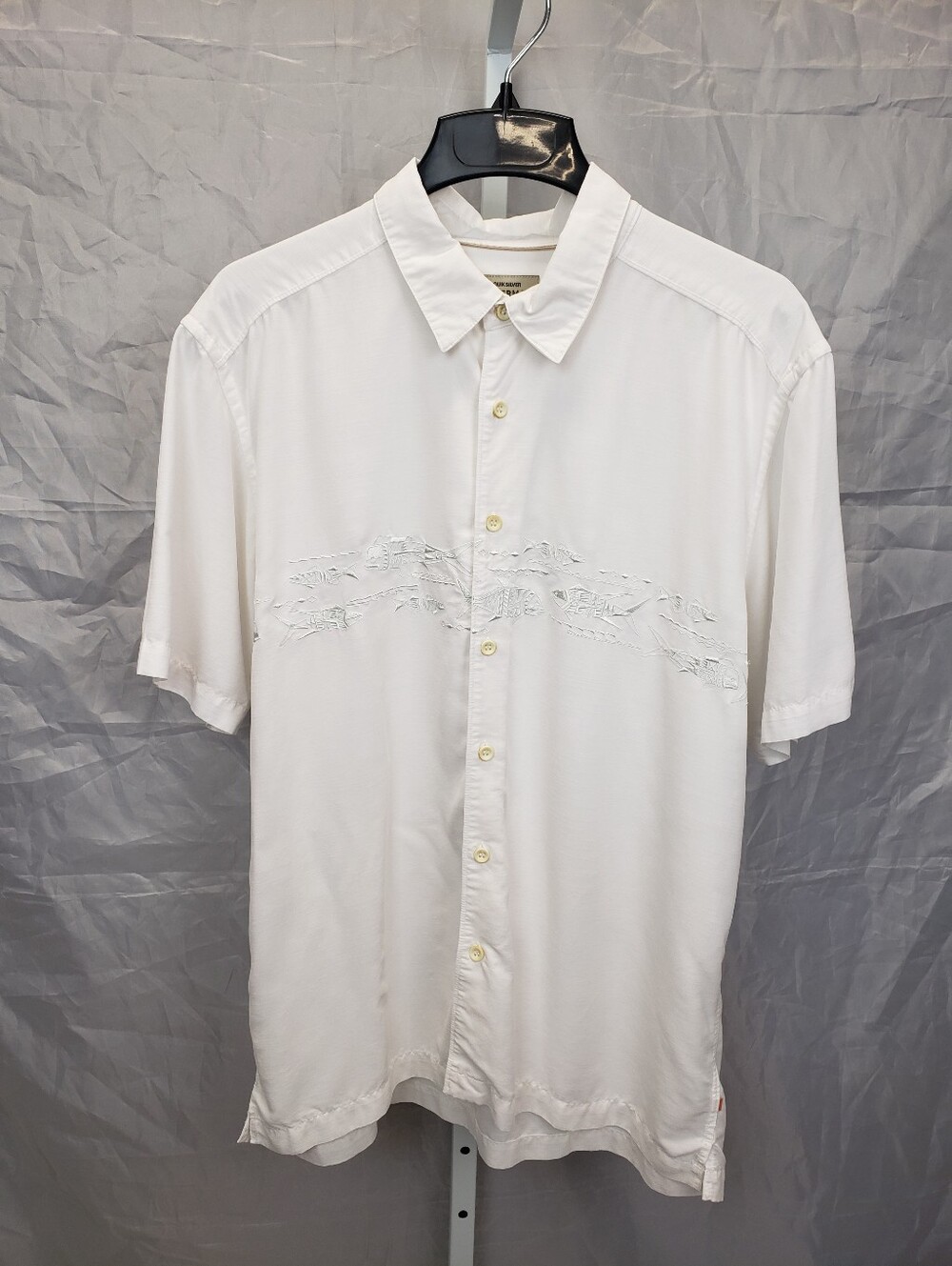 Quiksilver Waterman White Short Sleeve Button Down Wave Embroidery Size Large